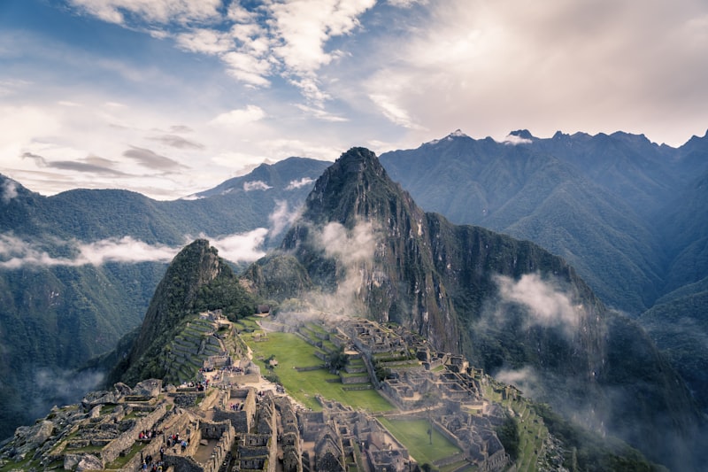 Ancient ruins on a misty mountain peak in Peru